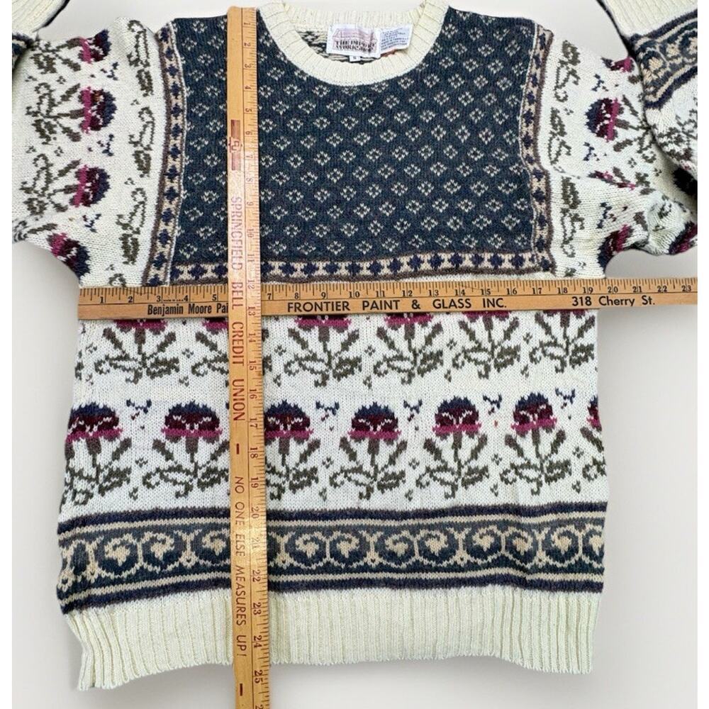 Vintage 80s Floral Knit Sweater Import Workshop Cottagecore Grandma Cozy S - Picture 6 of 7